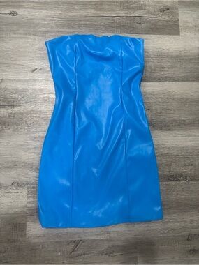 Strapless Vibrant Blue Faux-Leather Dress
